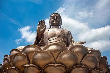 蓝毗尼山妙法寺六鼎山金鼎大佛特写背景