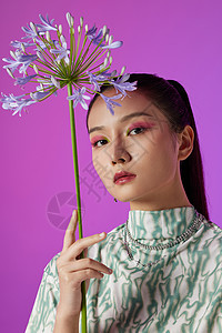 时尚创意美妆与花卉背景图片
