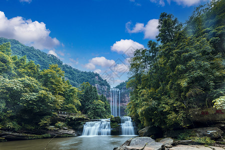 流水效果重庆四面山望乡台大瀑布背景