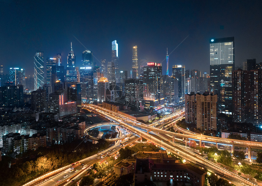 广州珠江新城珠江沿岸夜景航拍图片