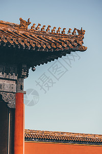红墙黛瓦大气端庄的北京故宫红墙绿瓦宫廷建筑背景