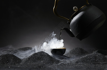 烟雾缭绕的陶瓷茶具静物背景图片
