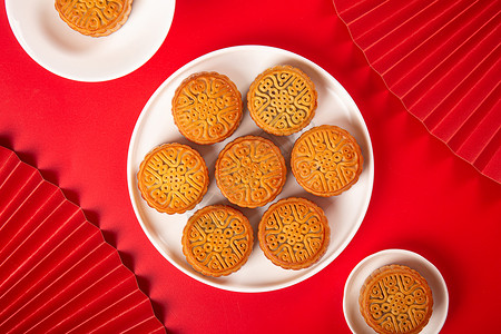 俯拍中秋节月饼图片