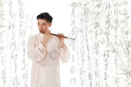 笛箫中国风男性吹笛子背景