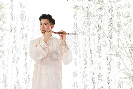 笛子演奏中国风男性吹笛子背景