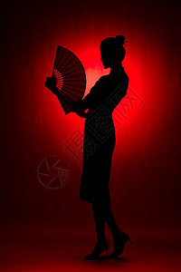 红纸伞旗袍美女剪影背景