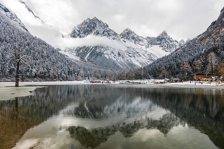 阳湖四川阿坝州毕棚沟雪山风景背景