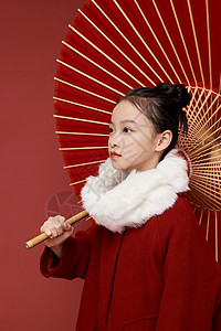小女孩手拿中国风红伞背景图片