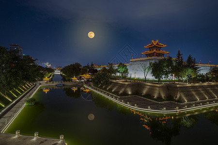 月光照耀西安角楼夜景背景