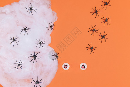 万圣节搞怪眼珠子和蜘蛛网背景图片