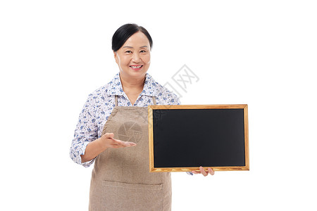 菜市场阿姨手拿小黑板展示图片