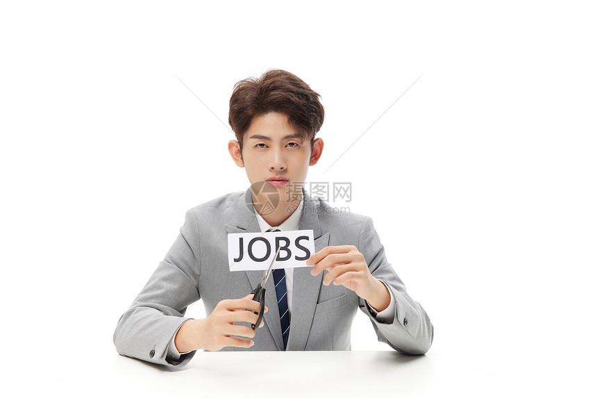 失业商务男性剪工作纸片图片
