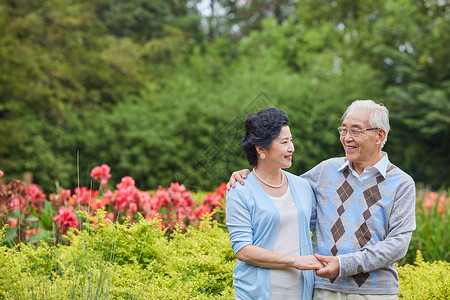 恩爱老年金婚夫妻在公园形象背景图片