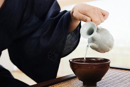 日本茶日系男性沏茶背景