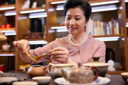 老年人在家泡茶饮茶中国文化高清图片素材