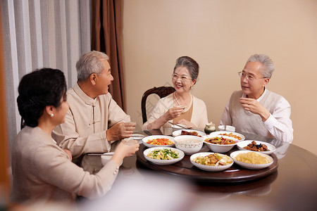 老友聚会吃饭喝茶中秋节高清图片素材