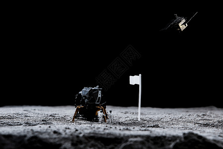 太空卫星元素太空登月创意小人微距背景