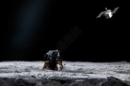 卫星元素从登月设备上下来的宇航员和卫星背景