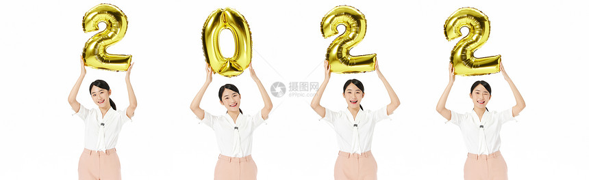 美女欢乐迎接新年2022图片