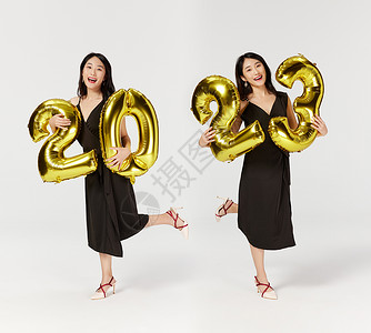 美女欢乐迎接新年2023图片