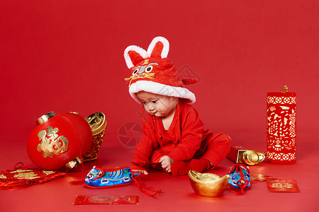 可爱婴儿新年虎年春节装扮图片素材