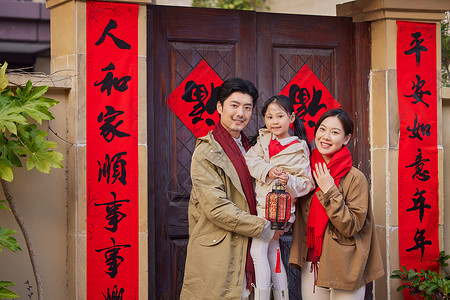 春节幸福一家三口形象背景图片