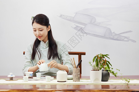 泡茶的女茶艺师高清图片