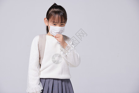 儿童疾病生病流感咳嗽戴口罩图片
