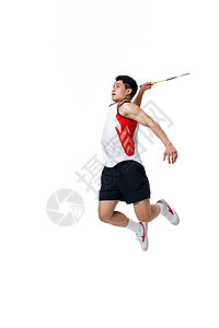 运动男性跳跃跳跃的羽毛球男性形象背景