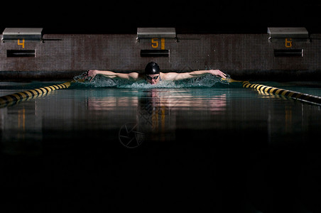 在泳池里蝶泳的运动员背景图片