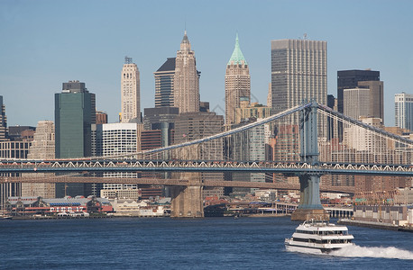 美国纽约市东河曼哈顿桥船高清图片素材