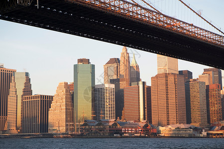 纽约市布鲁克林大桥滨水区高清图片素材