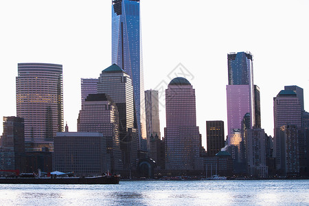 美国纽约市曼哈顿河滨黄昏美国纽约市建筑外部高清图片素材
