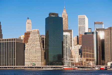 纽约市天际和海滨阳光高清图片素材