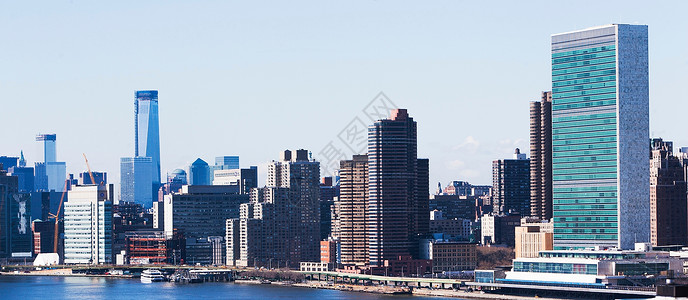 纽约市联合国大楼晴朗的天空高清图片素材
