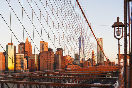 美国纽约布鲁克林桥的曼哈顿天线布鲁克林大桥高清图片素材
