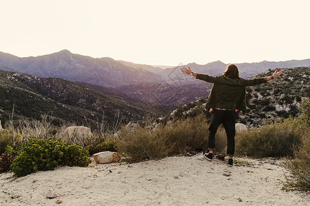美国加利福尼亚州洛杉矶年轻人眺望风景的后视图图片