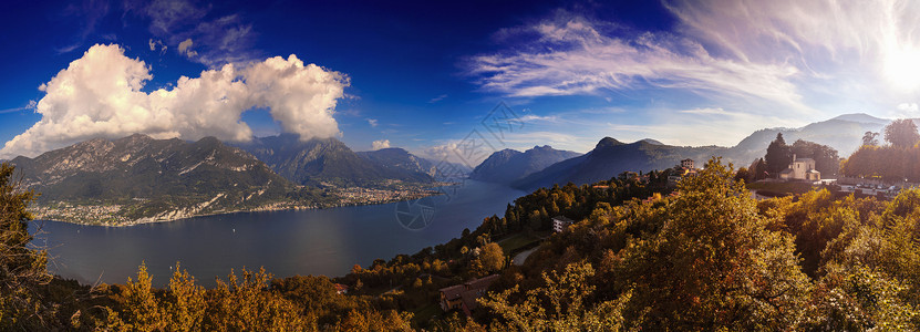 意大利伦巴第Civenna山脉和湖泊全景景观图片
