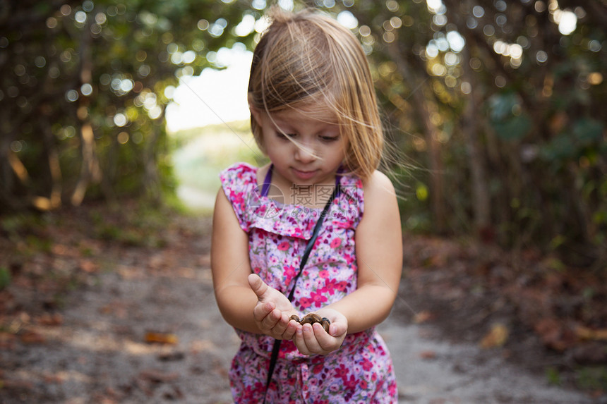 美国佛罗里达州木星吹石保护区低头看手的女孩图片