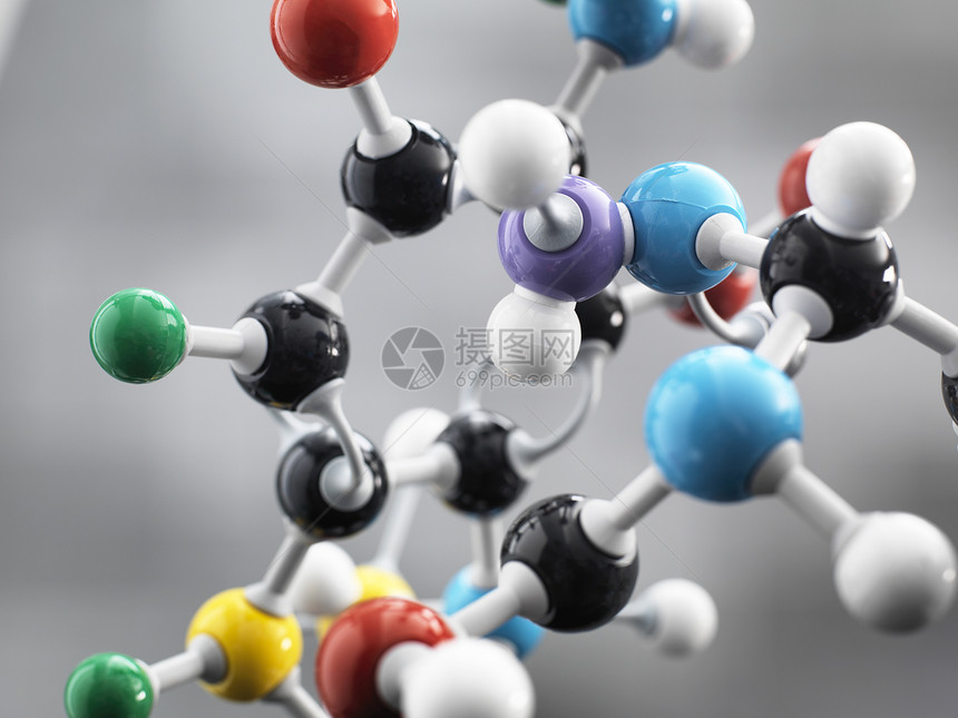 展示用于研究的化学公式球和棒模型图片