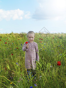 丹麦霍维斯塔登哥本哈根草地上拿着花的孩子图片
