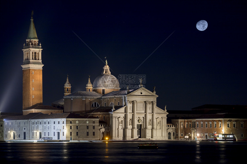 圣乔治马吉焦雷教堂和夜月威尼斯托意大利维内图片