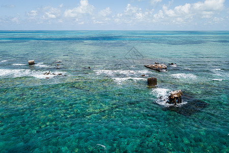 珊瑚礁和旧沉船阿拉克兰斯墨西哥坎佩切背景图片
