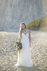 海滩上的婚纱新娘图片