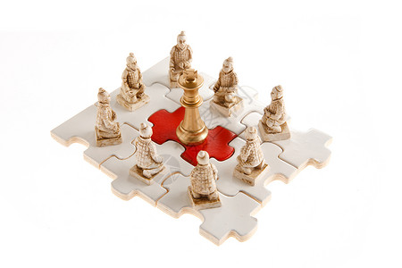 红色兵马俑印章业余爱好拼图象棋背景