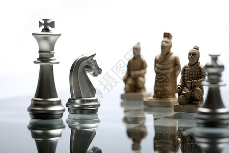中欧合作寓意中欧在国际象棋下的对弈背景