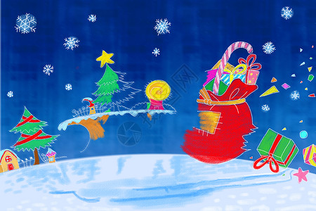 卡通树素材圣诞夜雪景插画背景