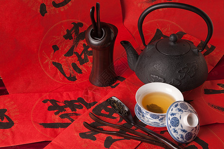 汉字纹身素材中国风静物茶具背景