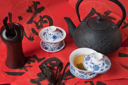 汉字读音素材书法文明茶杯静物茶具背景