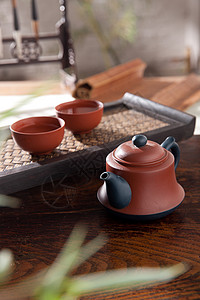 静物紫砂壶桌子茶具高清图片
